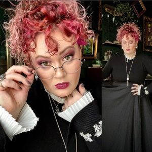 Dark academia sweater with white pleating details